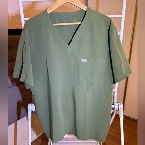 Figs Mens Dark Olive V-Neck Scrub Top Leon